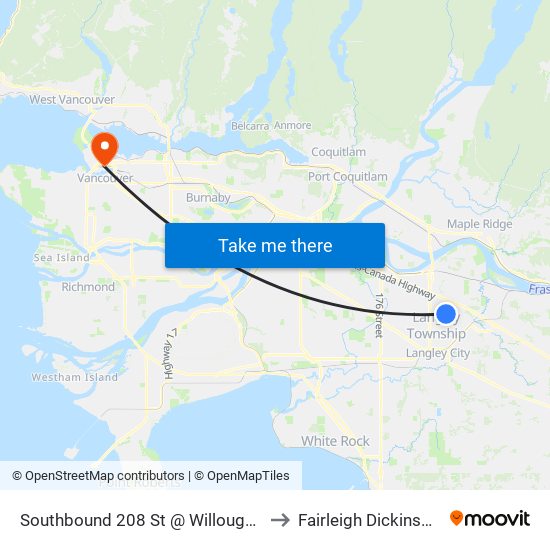 Southbound 208 St @ Willoughby Town Centre Dr to Fairleigh Dickinson University map