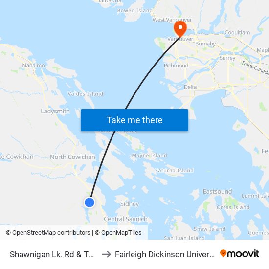 Shawnigan Lk. Rd & Thain to Fairleigh Dickinson University map