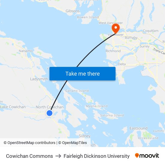 Cowichan Commons to Fairleigh Dickinson University map
