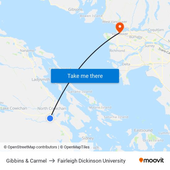 Gibbins & Carmel to Fairleigh Dickinson University map