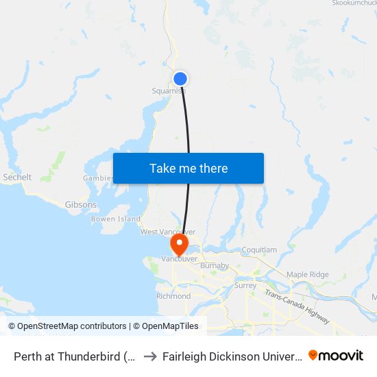 Perth at Thunderbird (NB) to Fairleigh Dickinson University map