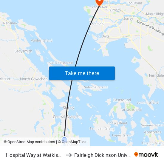 Hospital Way at Watkiss Way to Fairleigh Dickinson University map