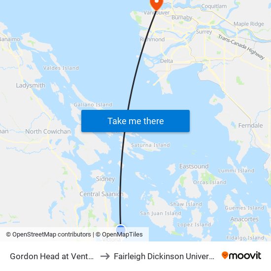 Gordon Head at Ventura to Fairleigh Dickinson University map