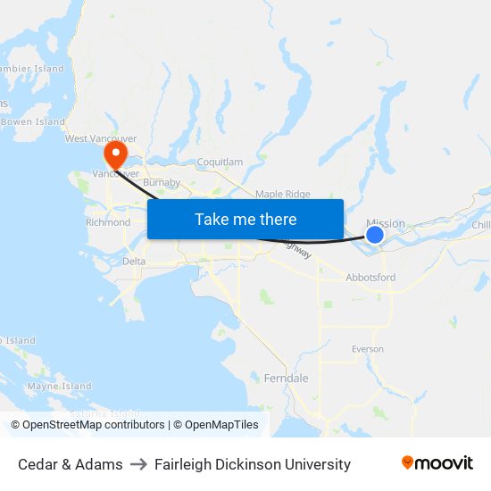 Cedar & Adams to Fairleigh Dickinson University map