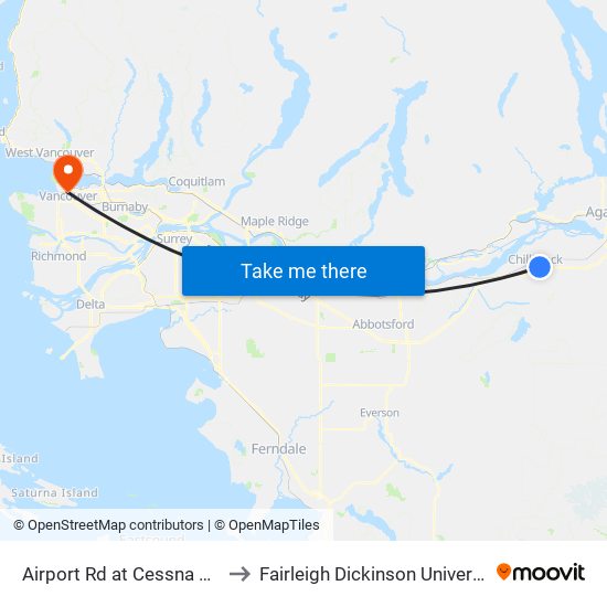 Airport Rd at Cessna Dr E to Fairleigh Dickinson University map