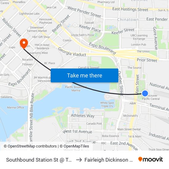Southbound Station St @ Terminal Ave to Fairleigh Dickinson University map