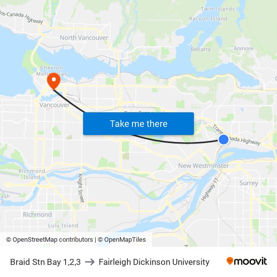 Braid Stn Bay 1,2,3 to Fairleigh Dickinson University map