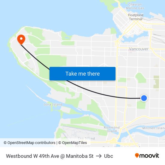 Westbound W 49th Ave @ Manitoba St to Ubc map