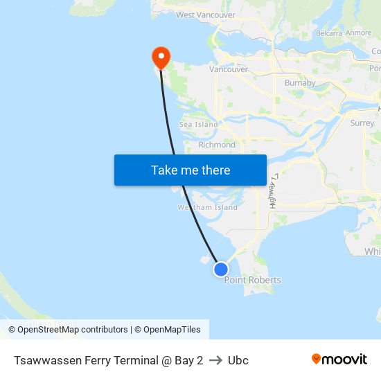 Tsawwassen Ferry Terminal @ Bay 2 to Ubc map