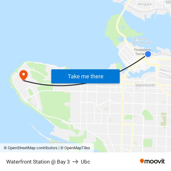 Waterfront Station @ Bay 3 to Ubc map