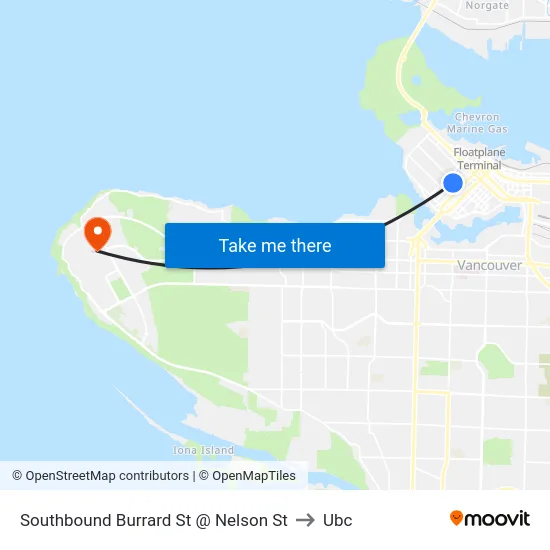 Southbound Burrard St @ Nelson St to Ubc map