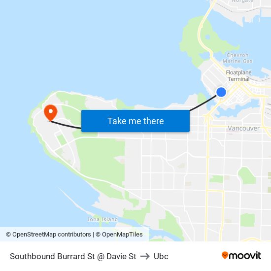 Southbound Burrard St @ Davie St to Ubc map