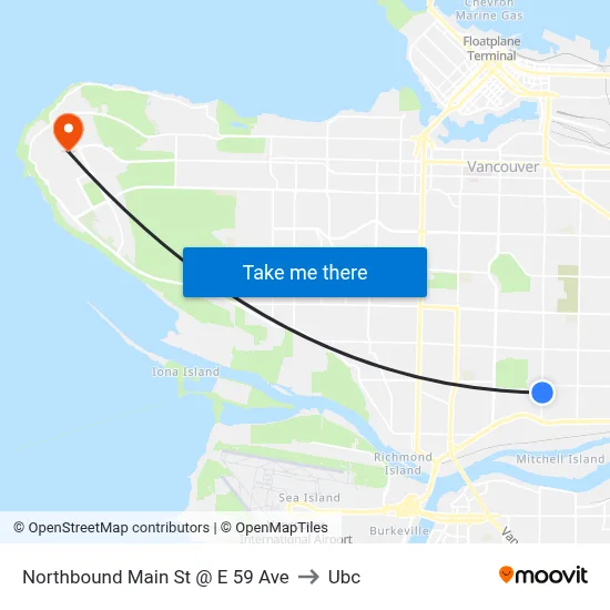 Northbound Main St @ E 59 Ave to Ubc map