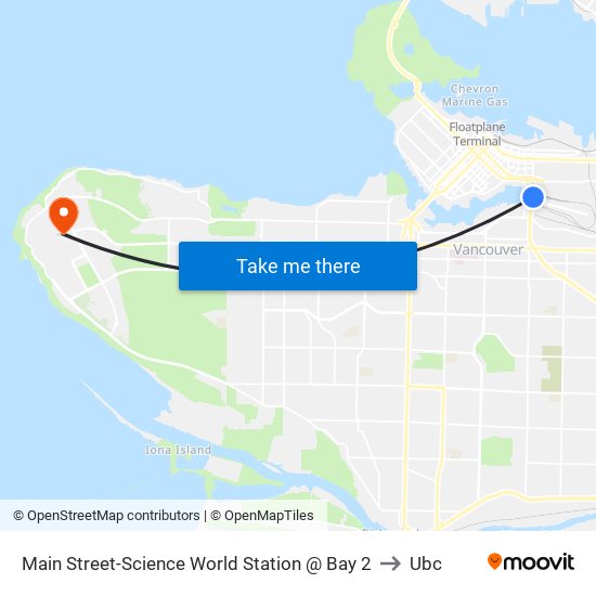 Main Street-Science World Station @ Bay 2 to Ubc map