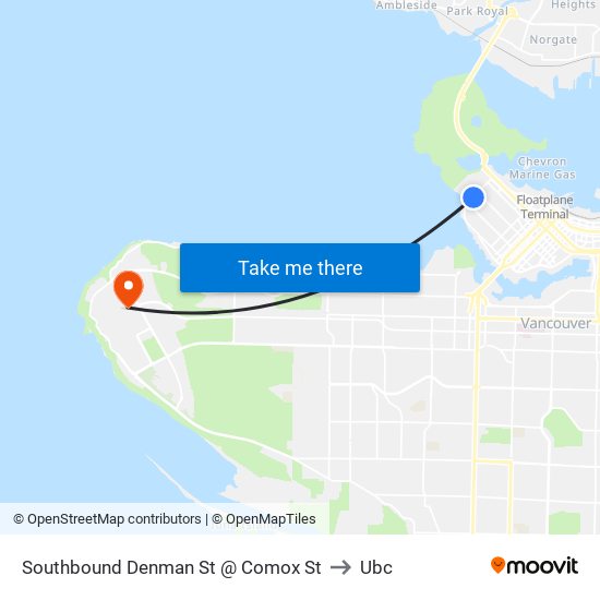 Southbound Denman St @ Comox St to Ubc map
