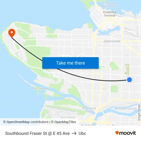 Southbound Fraser St @ E 45 Ave to Ubc map
