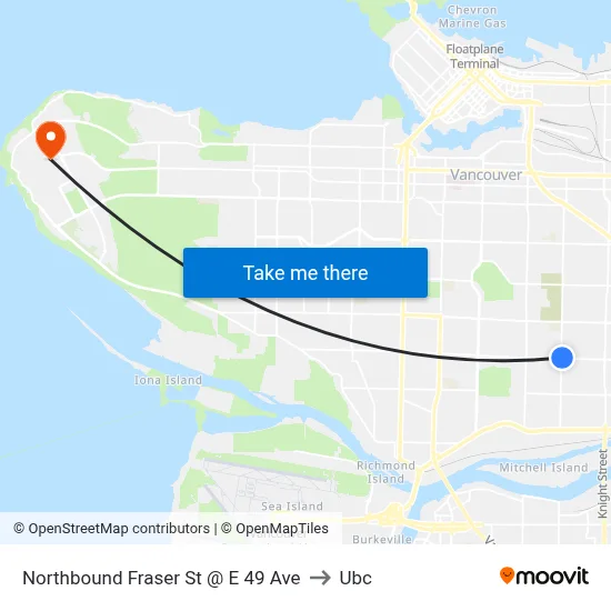 Northbound Fraser St @ E 49 Ave to Ubc map