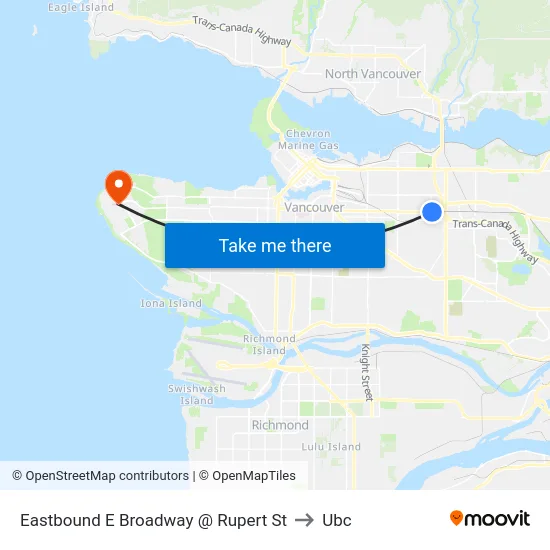 Eastbound E Broadway @ Rupert St to Ubc map