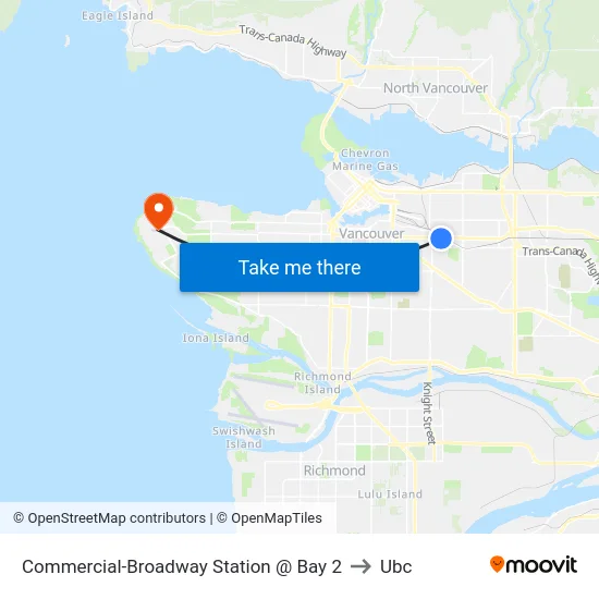 Commercial-Broadway Station @ Bay 2 to Ubc map