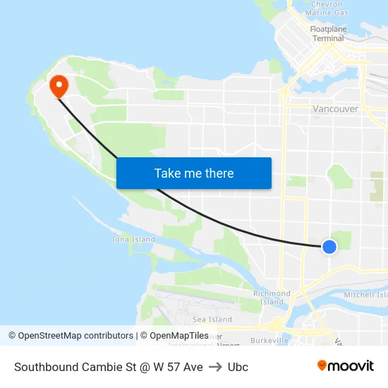 Southbound Cambie St @ W 57 Ave to Ubc map