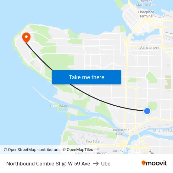 Northbound Cambie St @ W 59 Ave to Ubc map