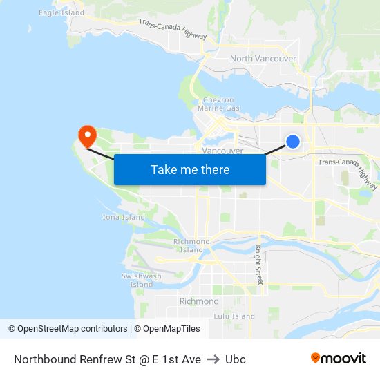 Northbound Renfrew St @ E 1st Ave to Ubc map