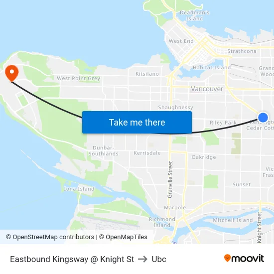 Eastbound Kingsway @ Knight St to Ubc map