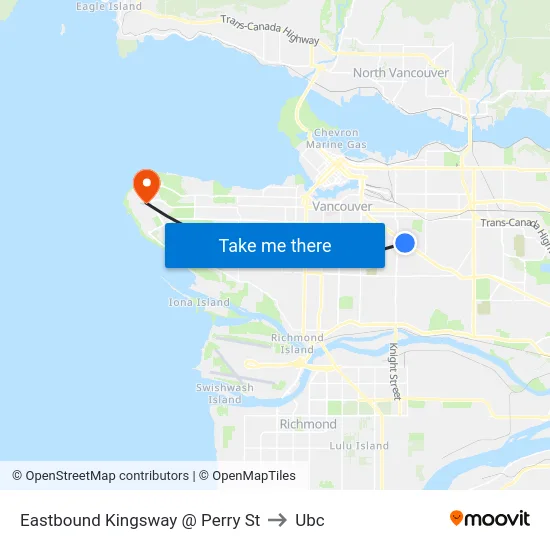Eastbound Kingsway @ Perry St to Ubc map