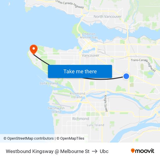 Westbound Kingsway @ Melbourne St to Ubc map