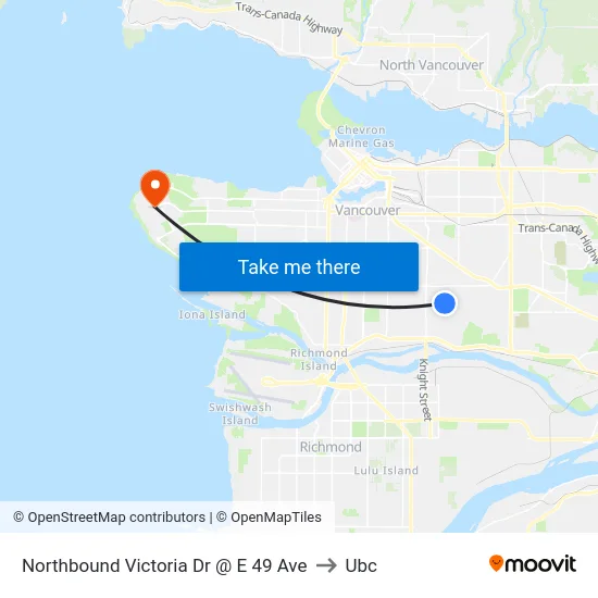 Northbound Victoria Dr @ E 49 Ave to Ubc map