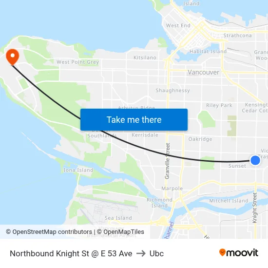 Northbound Knight St @ E 53 Ave to Ubc map