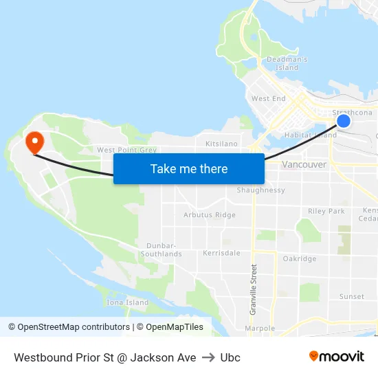 Westbound Prior St @ Jackson Ave to Ubc map