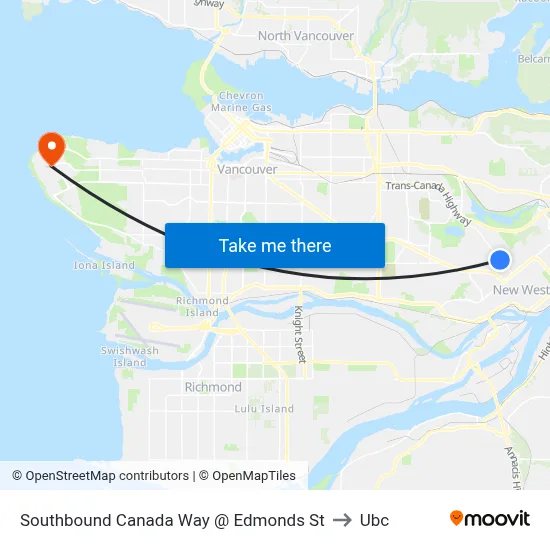 Southbound Canada Way @ Edmonds St to Ubc map