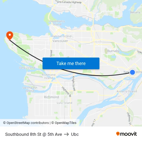 Southbound 8th St @ 5th Ave to Ubc map