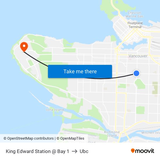 King Edward Station @ Bay 1 to Ubc map