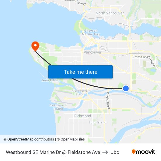 Westbound SE Marine Dr @ Fieldstone Ave to Ubc map