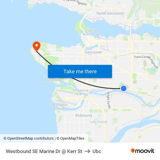 Westbound SE Marine Dr @ Kerr St to Ubc map