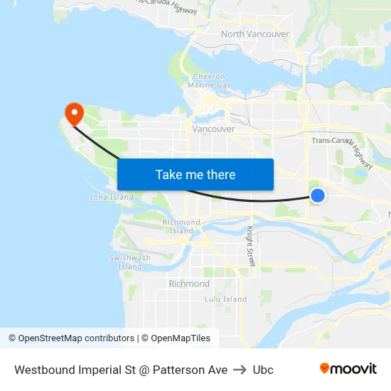 Westbound Imperial St @ Patterson Ave to Ubc map