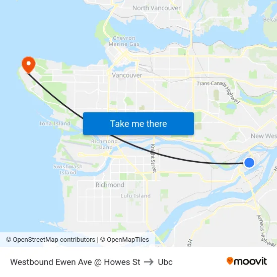 Westbound Ewen Ave @ Howes St to Ubc map