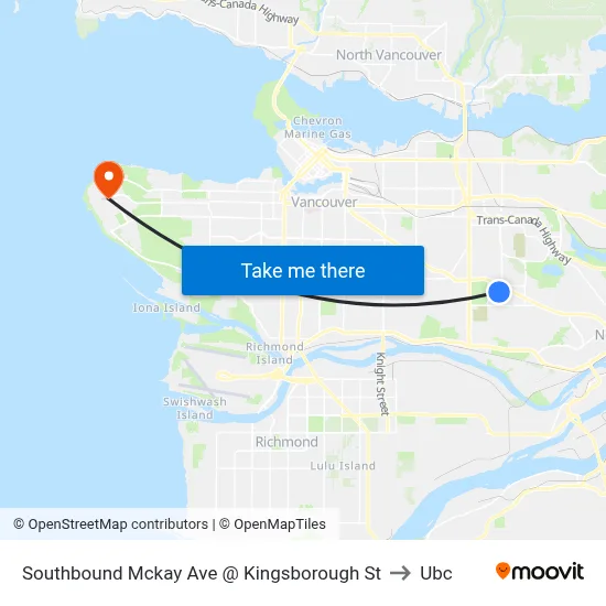 Southbound Mckay Ave @ Kingsborough St to Ubc map