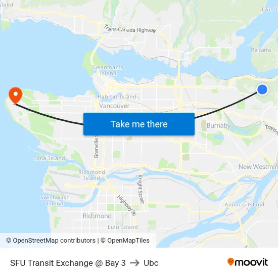 SFU Transit Exchange @ Bay 3 to Ubc map