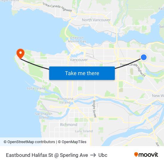 Eastbound Halifax St @ Sperling Ave to Ubc map
