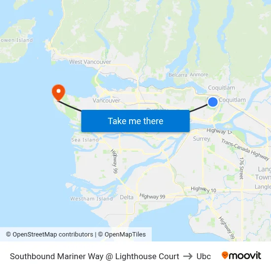 Southbound Mariner Way @ Lighthouse Court to Ubc map