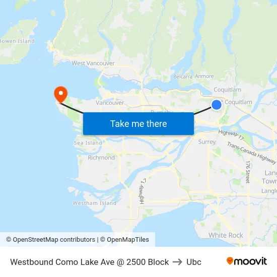 Westbound Como Lake Ave @ 2500 Block to Ubc map