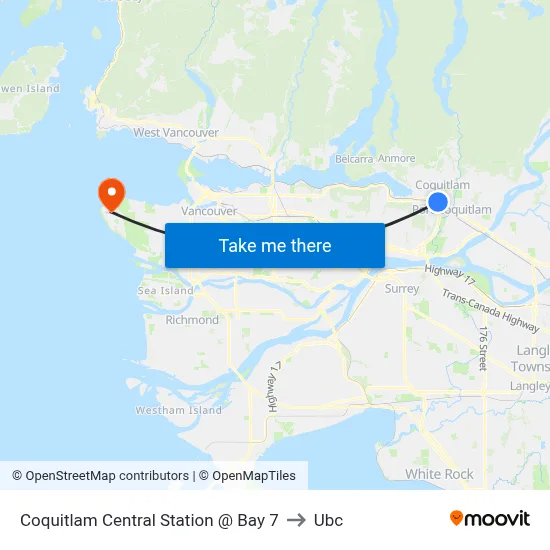 Coquitlam Central Station @ Bay 7 to Ubc map