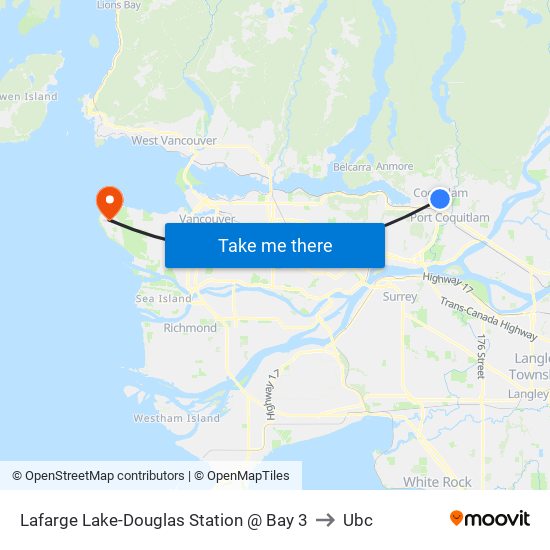 Lafarge Lake-Douglas Station @ Bay 3 to Ubc map