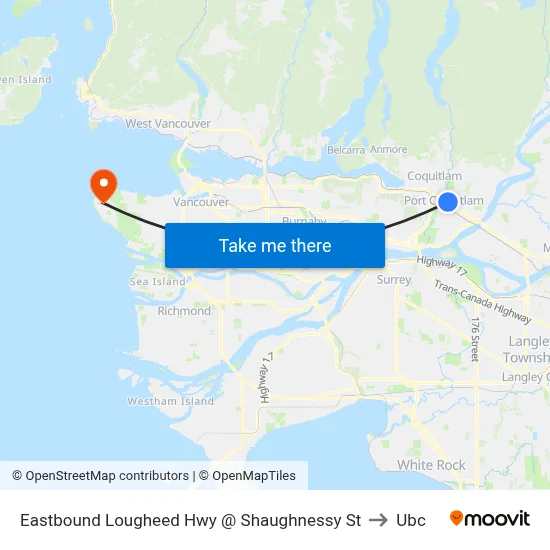 Eastbound Lougheed Hwy @ Shaughnessy St to Ubc map