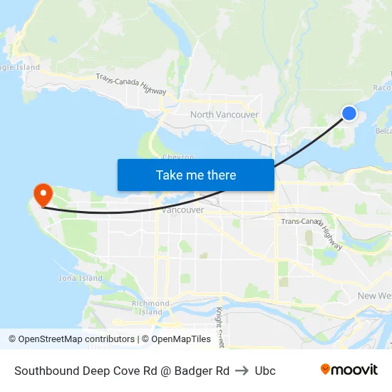 Southbound Deep Cove Rd @ Badger Rd to Ubc map