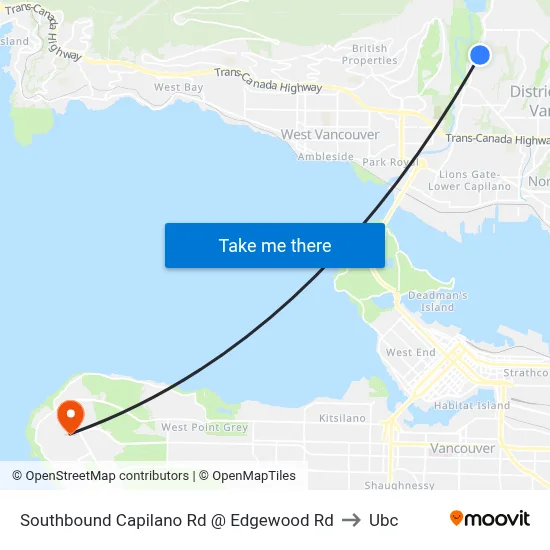 Southbound Capilano Rd @ Edgewood Rd to Ubc map