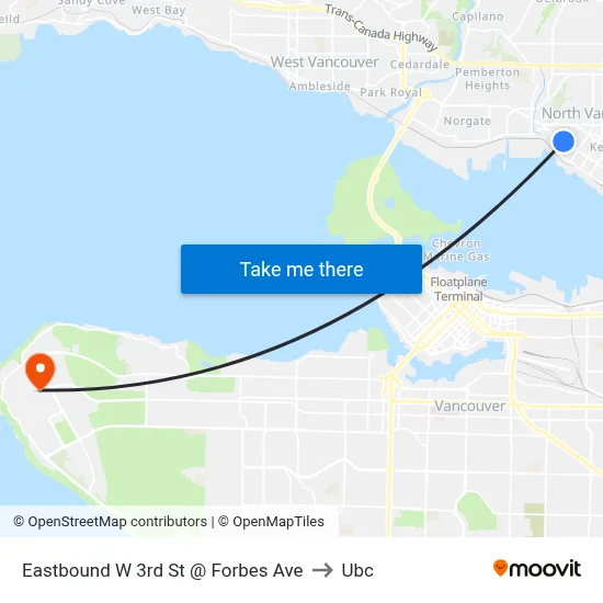 Eastbound W 3rd St @ Forbes Ave to Ubc map